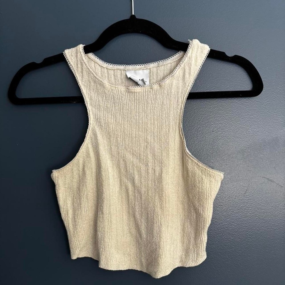 Sky to Moon cream ribbed tank top with lace trim SZ M